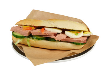 Luxury cream pate sandwich on a white background.