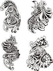 Stylized roosters