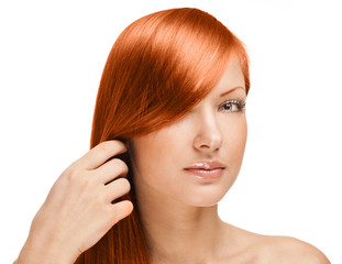 Naklejka premium red haired beautiful woman , long straight hair