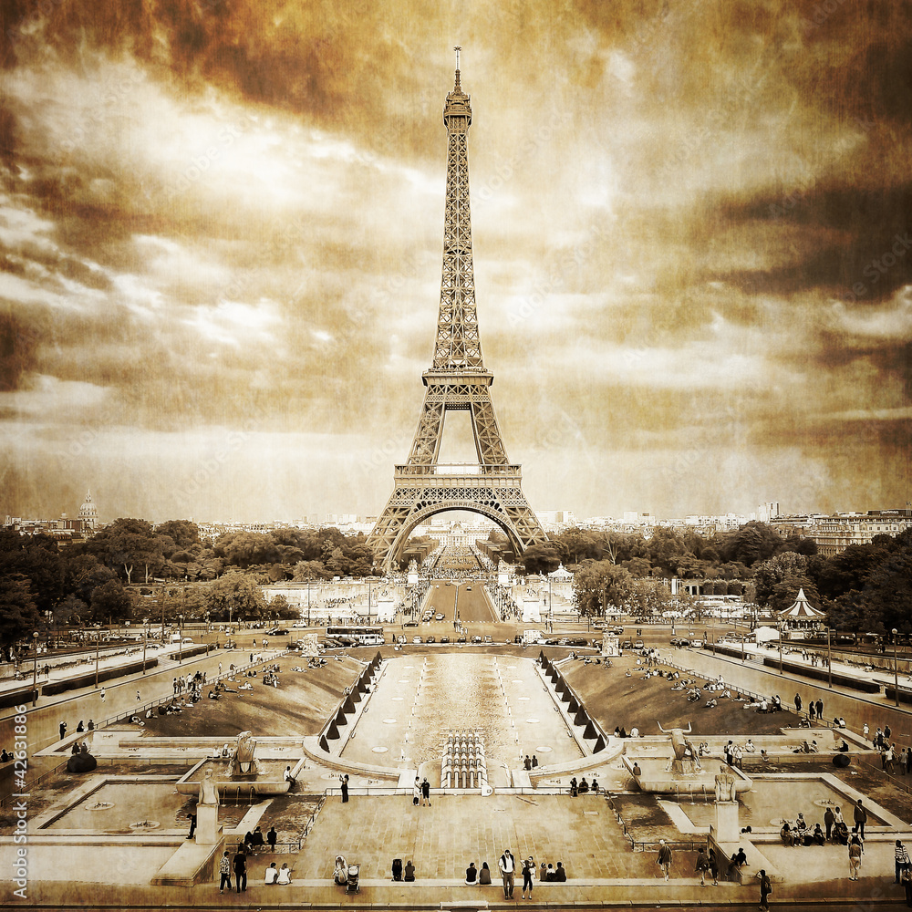 Aufkleber Eiffel tower from Trocadero monochrome vintage