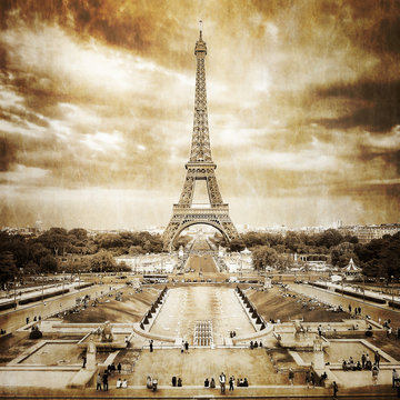 Fototapeta Eiffel tower from Trocadero monochrome vintage