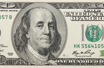 closeup abstract of $100 bill in US currency