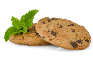 Chocolate cookies with mint leaves