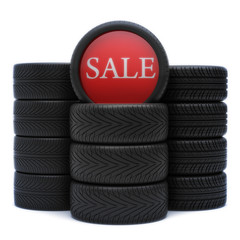 Tires sale,automobile tires with a sale sign