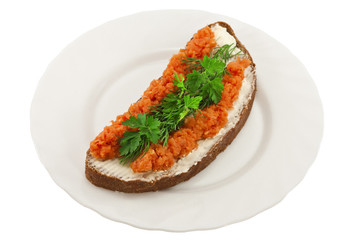 Sandwich with salmon on a plate