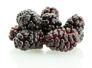 ripe mulberries isolated on white background close-up