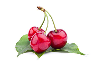 Sweet cherry fruits isolated on white background