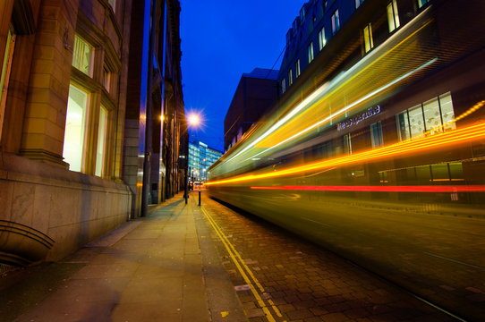 39 - tail lights of tram at manchester city centre