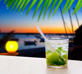 Cocktail Mojito in Balearic island sunset