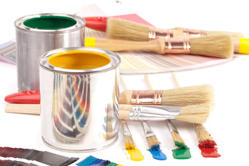 paint brushes with cans