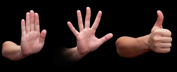  three hands isolated on white background