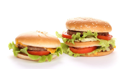 Big and tasty hamburger and cheeseburger isolated on white