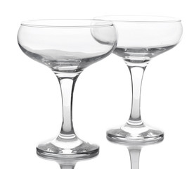 empty glasses of champagne isolated on a white
