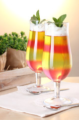 fruit jelly in glasses on tabla in cafe