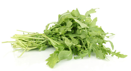 Fototapeta premium Fresh rucola salad or rocket lettuce leaves isolated on white