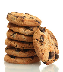 Chocolate chips cookies isolated on white.