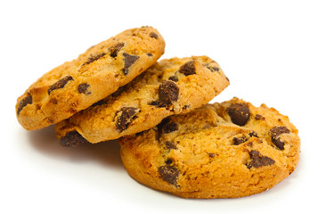 Chocolate chips cookies isolated on white.
