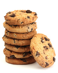 Chocolate chips cookies isolated on white.