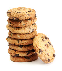 Chocolate chips cookies isolated on white.