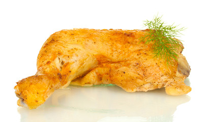 roasted chicken leg with dill isolated on white