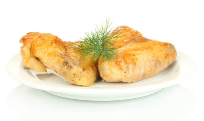 roasted chicken wings with dill in the plate isolated on white