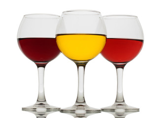 three glasses of wine isolated on white