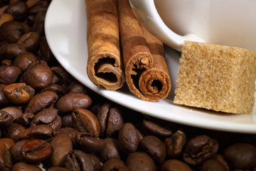 Coffee beans and white cup