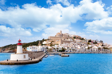 Eivissa ibiza town from red lighthouse red beacon - obrazy, fototapety, plakaty