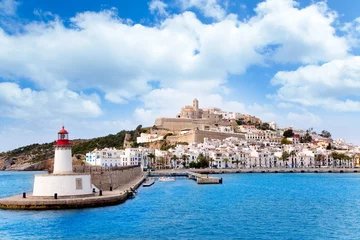 Raamstickers Eivissa ibiza town from red lighthouse red beacon © lunamarina