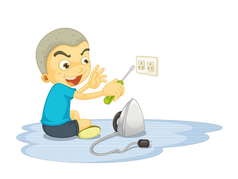 a boy repairing electric switch