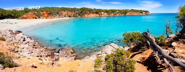 Cala Llenya in Ibiza with turquoise water in Balearic
