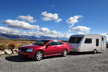 Crédence de cuisine en verre imprimé Nouvelle-Zélande Voiture et camping-car