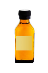 medicine bottle with yellow syrup isolated on white background