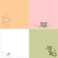 A set of cute backgrounds with kitten and bird