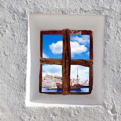 Eivissa Ibiza town view through window