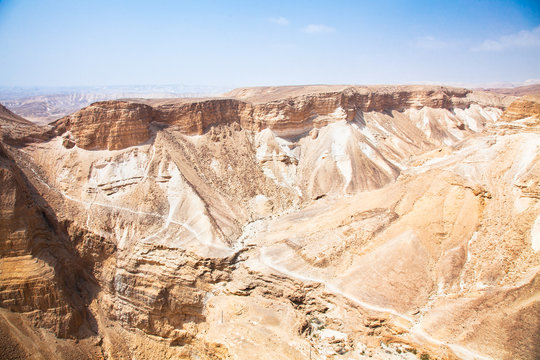 Negev desert view from Masada. Barren and rocky.