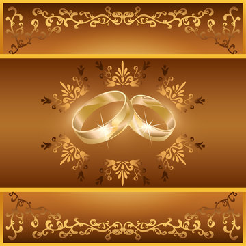Wedding greeting or invitation card with rings