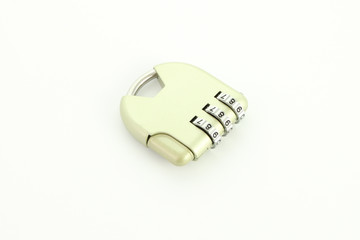Combination padlock three digit on white background.