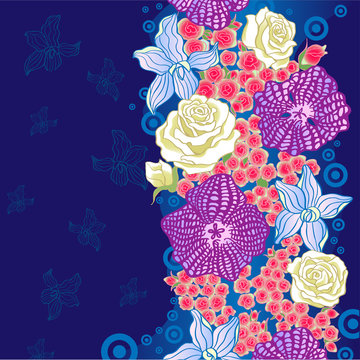The bouquet of the flowrs on the dark blue backround