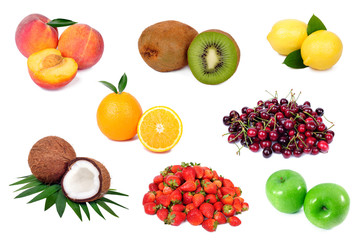 Set of fresh fruits isolated on white background