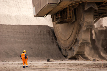 Bucket wheel excavator in lignite mine