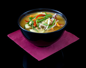 miso soup in black bowl