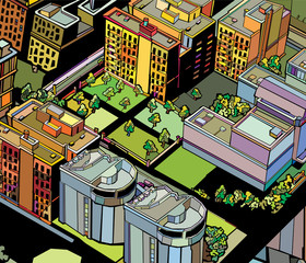 яркая мозаика города на темном фоне