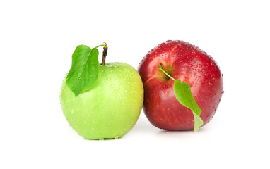 Fresh red and green apples on white background