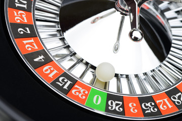 Roulette wheel in casino closeup