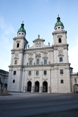 Fototapeta na wymiar The front and two towers of Salzburger Dom
