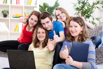 teens students with laptop computer