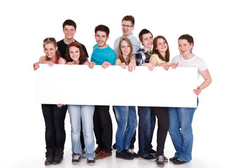 Smiling young friends blank sing
