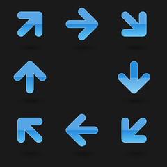 Vector glassy blue arrow web icon button with drop shadow.