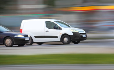 Blur white van,  panning, blur and move
